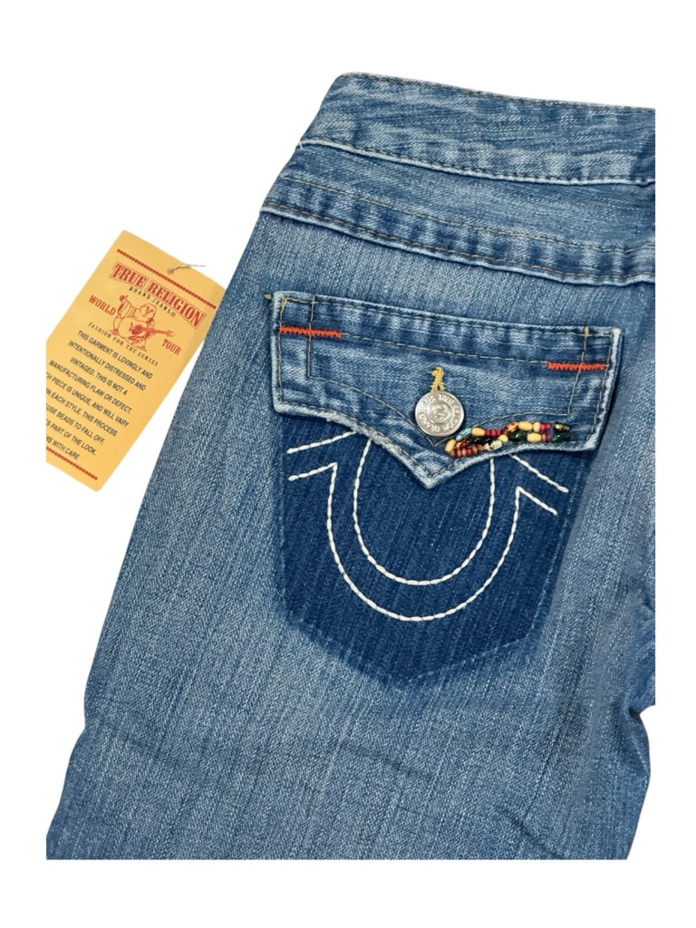 HTF: Y2K new True Religion ❉ Joey Vintage Beaded Cropped Jeans ❉ Saddle Back 25 - Picture 14 of 16